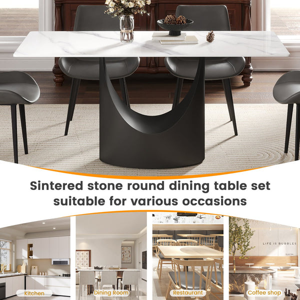 English Elm 63" Modern Dining Table With Durable Sintered Stone Top & Black Iron Legs – Seats 6-8 Comfortably! W1535S00557