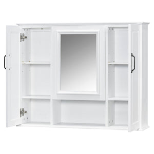 English Elm 36'' Mirror Cabinet with 3 Doors — Wall-Mounted Bathroom Storage Unit, MDF & Pine, Spacious Shelves White N725P346902K