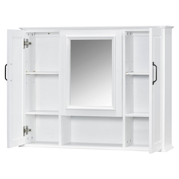 English Elm 36'' Mirror Cabinet with 3 Doors — Wall-Mounted Bathroom Storage Unit, MDF & Pine, Spacious Shelves White N725P346902K