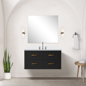 English Elm Black Single Sink Vanity With Cultured Marble Top & Faucet Set – Elegant, Space-Saving Design! B2731P257956