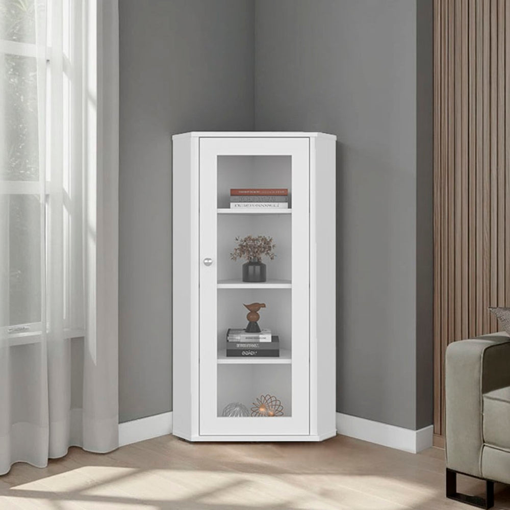 English Elm Genova Glass Door Display Cabinet Slim Modern Showcase for Collectibles and Decor B200P484463