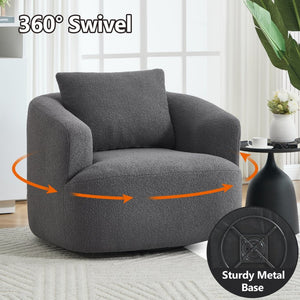 English Elm 360° Swivel Barrel Chair Teddy Fleece Upholstery with Pillow for Bedroom Reading Nook Antique Dark Grey W1803P363033