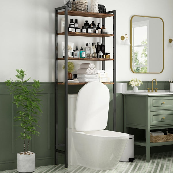English Elm 8-tier Freestanding Over Toilet Organizer with Side Racks and Drain Basket Vintage Brown W2641P418457