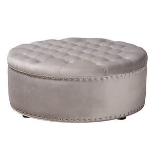 Baxton Studio Baxton Studio Iglehart Velvet Tufted Cocktail Ottoman - Elegant Light Gray Centerpiece for Your Home 532-Slate Grey-Otto