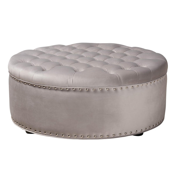 Baxton Studio Baxton Studio Iglehart Velvet Tufted Cocktail Ottoman - Elegant Light Gray Centerpiece for Your Home 532-Slate Grey-Otto