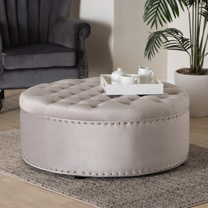Baxton Studio Baxton Studio Iglehart Velvet Tufted Cocktail Ottoman - Elegant Light Gray Centerpiece for Your Home 532-Slate Grey-Otto