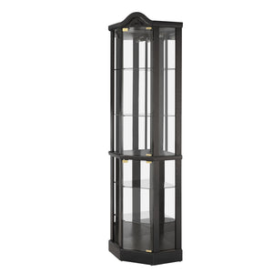 English Elm Lighted Corner Curio Cabinet With Adjustable Shelves, Elegant Black Design, Perfect For Home Display W1758P300126