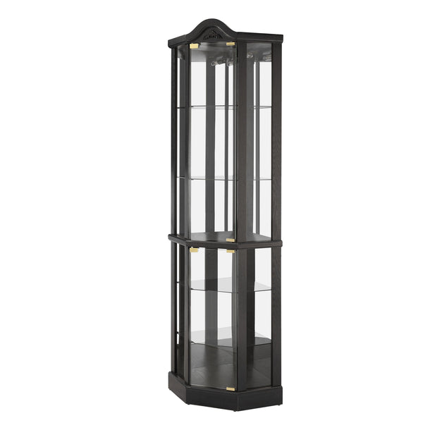 English Elm Lighted Corner Curio Cabinet With Adjustable Shelves, Elegant Black Design, Perfect For Home Display W1758P300126