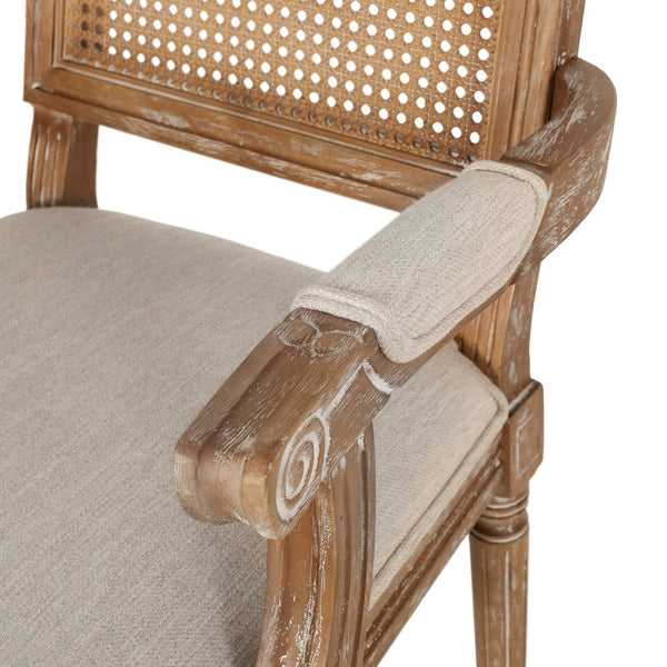 English Elm Dining Chairs Set of 2 Cane Back Rubberwood Armchair French Country Upholstered Seat N769P433301M