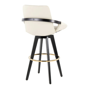 English Elm Fixed-height Swivel Barstools Upholstered Grey Fabric Black Wood Legs Kitchen Set of 2 Cream B202S01895
