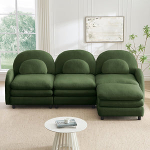 English Elm Teddy Fleece Modular Cloud Sofa Plush Curved Sectional with Ottoman for Living Room Green W5656S00083