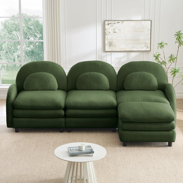 English Elm Teddy Fleece Modular Cloud Sofa Plush Curved Sectional with Ottoman for Living Room Green W5656S00083