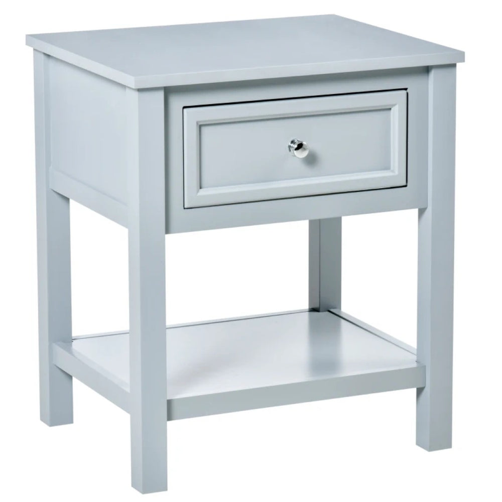English Elm Modern Gray End Table with Storage Drawer and Open Shelf for Living Room or Bedroom T3971P470593