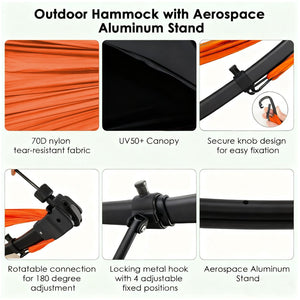 English Elm Portable Hammock with Quick Fold Stand Ripstop Nylon Sunshade 650 Lb Capacity Black W3457P379387
