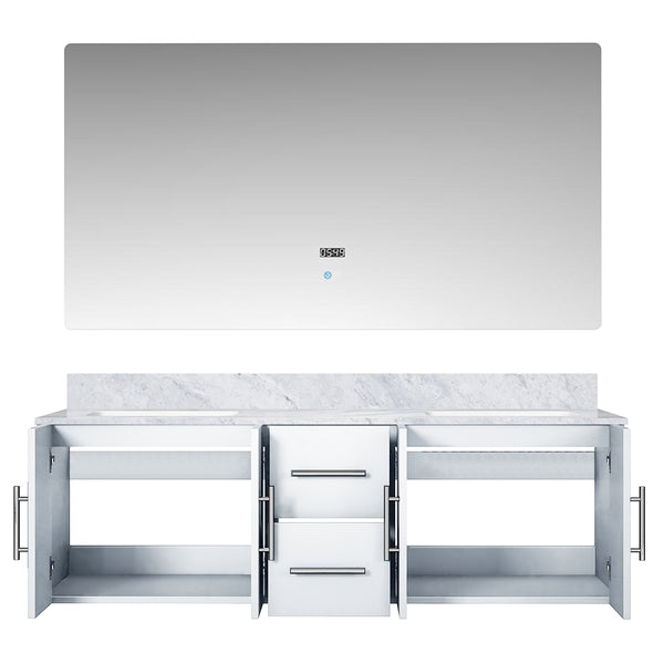 English Elm Glossy Double Bath Vanity Set With Carrara Marble Top And Integrated Led Mirror - Modern Elegance! B2731S00670