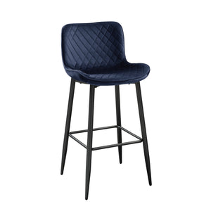 English Elm Set of 2 Counter Height Chairs with Diamond Stitch Velvet Upholstery and Sleek Black Metal Legs, 24" Seat Blue 29.5 L x 26.25 W x 15.5 H B011P234283
