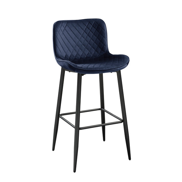 English Elm Set of 2 Counter Height Chairs with Diamond Stitch Velvet Upholstery and Sleek Black Metal Legs, 24" Seat Blue 29.5 L x 26.25 W x 15.5 H B011P234283