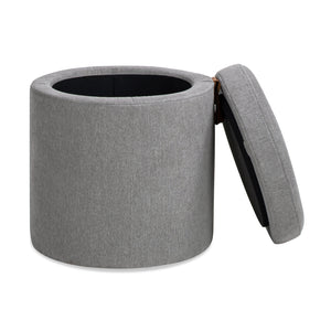 English Elm Jennifer Taylor Home - Brandy Compact 14" Round Upholstered Storage Ottoman with Leather Accent Tab, Linen Neutral Chic Gray B2719P269256