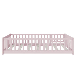 English Elm Twin Solid Rubberwood Floor Bed with Full Perimeter Safety Rails for Toddler Rooms Pink W504P296782