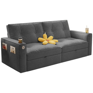 English Elm W3820s00010 Corduroy Sleeper Sofa Pull Out Guest Bed for Studio Apartments and Small Spaces Grey W3820S00032