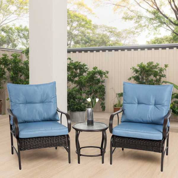 English Elm 3 Piece Modern Wicker Patio Set - Stylish Outdoor Rattan Chairs With Coffee Table For Cozy Spaces W640P256776