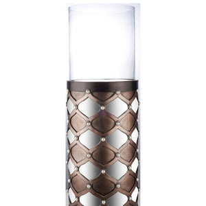 English Elm 31" Tall Hurricane Candleholder with Arabesque Mirrored Tiles and Pearl Espresso Column B072116552