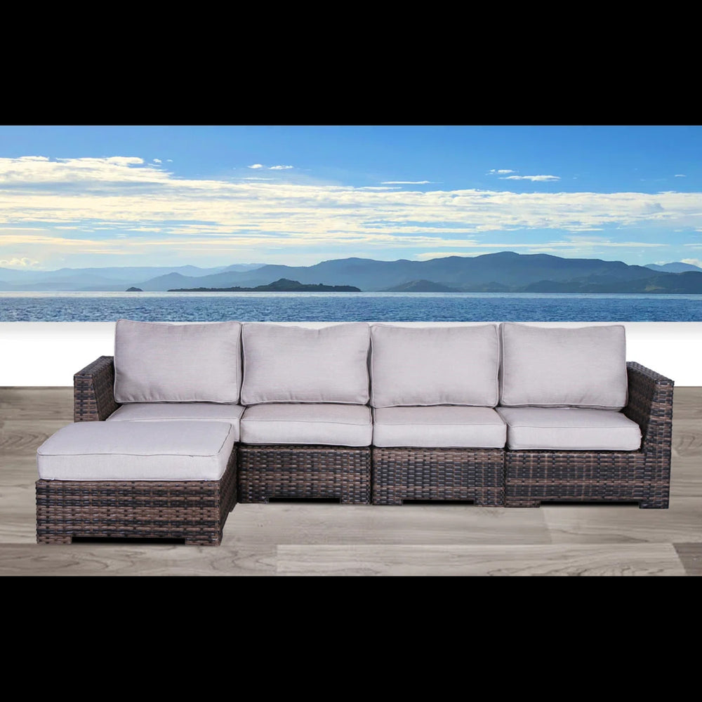 English Elm 122'' Handwoven HDPE Wicker Patio Sectional with Ottoman, Plush Water-Resistant Cushions, No Assembly Needed B120S00135