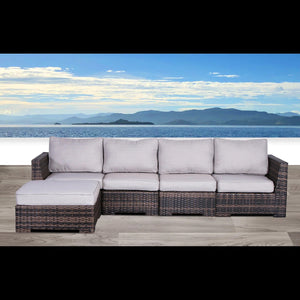 English Elm 122'' Handwoven HDPE Wicker Patio Sectional with Ottoman, Plush Water-Resistant Cushions, No Assembly Needed B120S00135