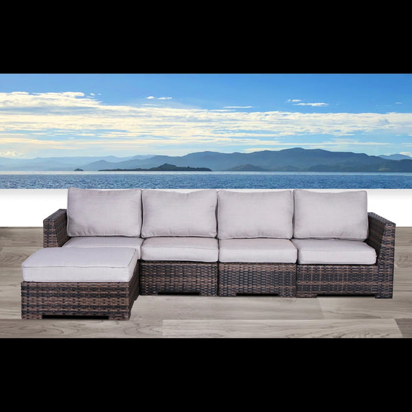English Elm 122'' Handwoven HDPE Wicker Patio Sectional with Ottoman, Plush Water-Resistant Cushions, No Assembly Needed B120S00135