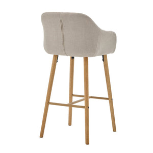 English Elm Modern Linen Upholstered Barstools with Oak Legs Armrests and Footrest for Kitchen Islands Beige W395P396313