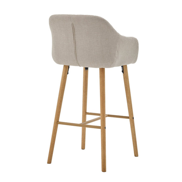 English Elm Modern Linen Upholstered Barstools with Oak Legs Armrests and Footrest for Kitchen Islands Beige W395P396313