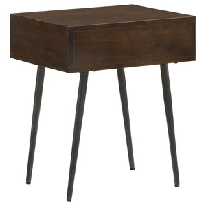English Elm Gibson Solid Mango Wood Side Table Carved Starburst Drawer Mid-century Accent B062P441156