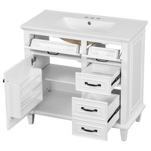 English Elm 36 Inch Bathroom Vanity - Modern Ceramic Sink, Solid Wood Frame, Adjustable Storage & Soft-Close Doors N725P336554K