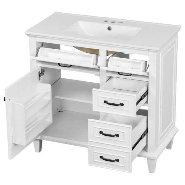 English Elm 36 Inch Bathroom Vanity - Modern Ceramic Sink, Solid Wood Frame, Adjustable Storage & Soft-Close Doors N725P336554K