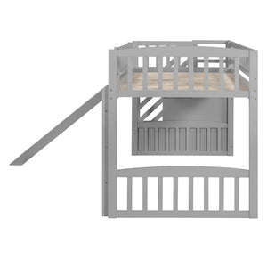 English Elm Stairway Twin Loft Bed with Storage Staircase Slide and Guardrails for Kids Gray LT000515AAE-1