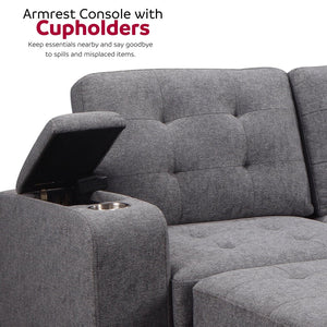 English Elm Living L-Shaped Sleeper Sofa Lounger with Storage Chaise, Convertible Sectional Bed, Durable Frame Grey 59 L x 35 W x 17 H B2741S00007