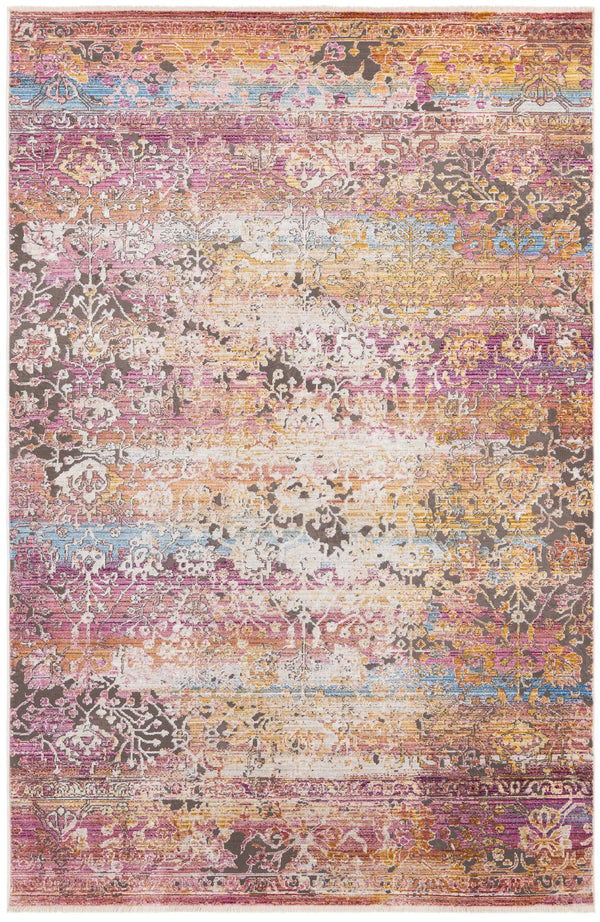 Unique Loom Deepa Arte Machine Made Floral / Botanical Rug Multi, Ivory/Gray/Pink/Violet/Orange/Light Blue/Yellow 5' 3" x 7' 10"