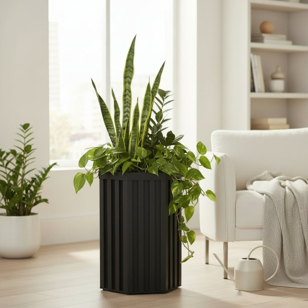 English Elm Hexagon Column Planter Architectural Aluminum Geometric Design for Indoor Outdoor Spaces B2755P499643