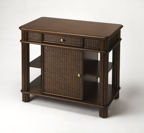 Butler Specialty Falmouth Rattan Kitchen Island - Stylish Storage & Work Space With Woven Details For Your Home Dark Brown Mahogany Wood Solids,Rattan,Mdf 9369399-butler