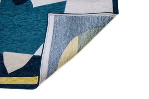 Louis de Pootere Gallery Shapes 100% PET Poly Mechanically Woven Jacquard Flatweave Abstract Rug Duck Song 7'10"