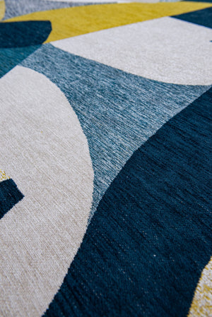 Louis de Pootere Gallery Shapes 100% PET Poly Mechanically Woven Jacquard Flatweave Abstract Rug Duck Song 7'10"