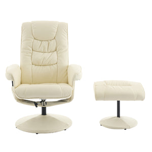 English Elm 015-Recliner Ergonomic Swivel Massage Chair with Ottoman, Heated 5-Point Vibration, 140° PU Recliner Beige W2636P262437