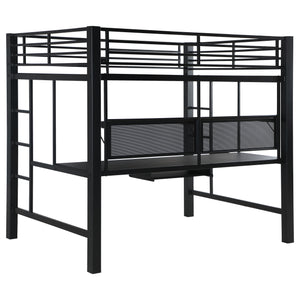 English Elm Ranier Black Metal Full Loft Bed with Built-In Workstation, Industrial Space-Saving Design, 71.75" H B062S00839
