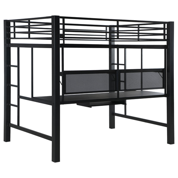 English Elm Ranier Black Metal Full Loft Bed with Built-In Workstation, Industrial Space-Saving Design, 71.75" H B062S00839