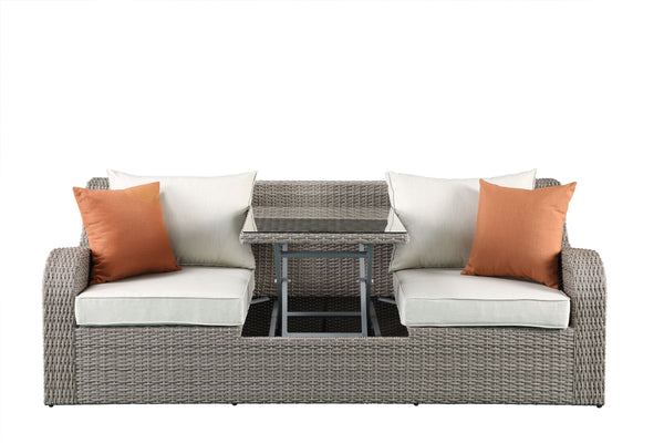 English Elm Salena Beige Fabric & Gray Wicker Sectional Sofa w/Hidden Lift Table, 2 Ottomans & Water‑Resist Cushions B2726P288343