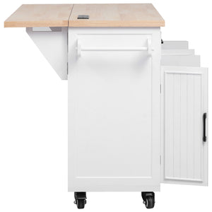 English Elm K&K 56.5" Kitchen Island with Drop Leaf, Embossed Vertical Stripe Barn Doors, Wheels & Charging Hub White N707P263094W