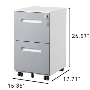 English Elm 2 Drawer Rolling Metal File Cabinet Locking Under Desk Storage for Home Office W124770978
