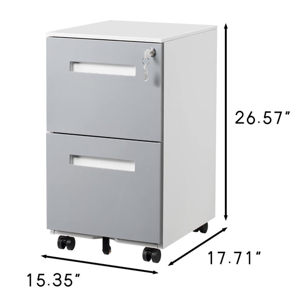 English Elm 2 Drawer Rolling Metal File Cabinet Locking Under Desk Storage for Home Office W124770978