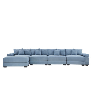 English Elm 170"Oversized Modular L-Shape Sectional Couch With Ottoman, 12 Pillows, Soft Corduroy & Ergonomic Comfort W714S01354