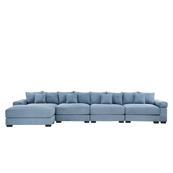English Elm 170"Oversized Modular L-Shape Sectional Couch With Ottoman, 12 Pillows, Soft Corduroy & Ergonomic Comfort W714S01354